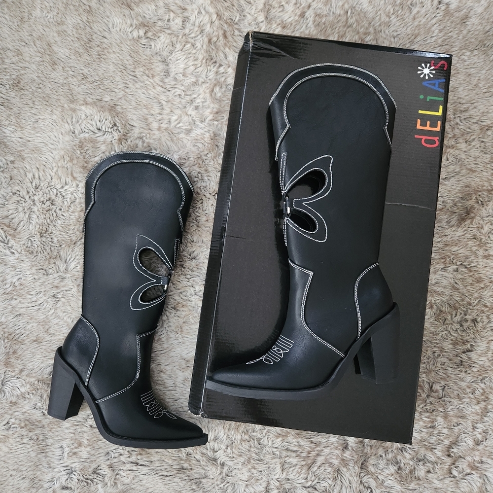 Dolls Kill Delia's Butterfly Cut Out Feeling Good Cowboy Boots Black